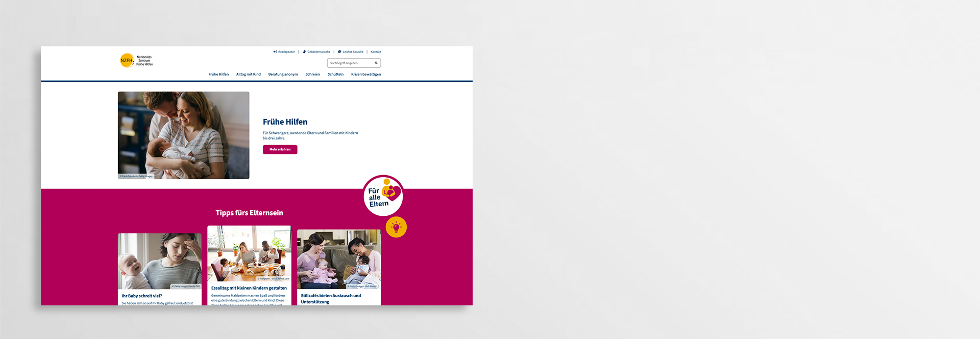 Screenshot der Website elternsein.info