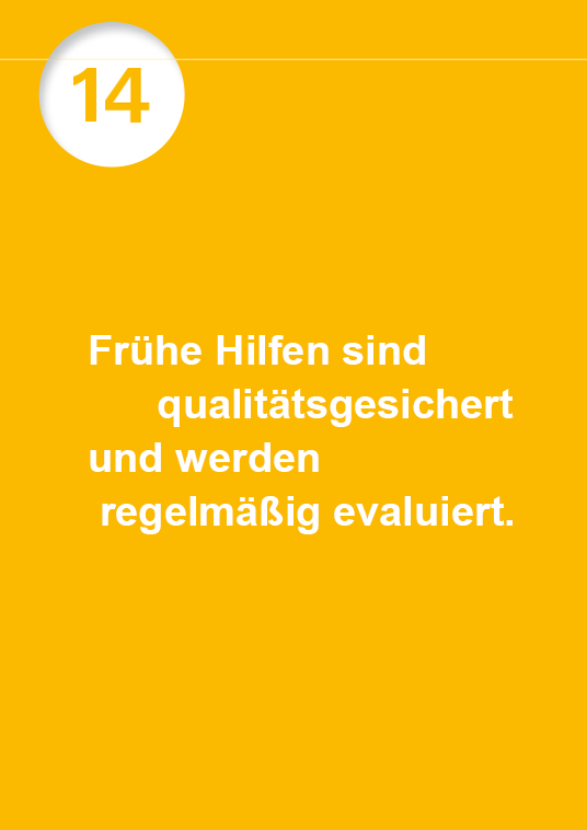 Leitsatz Nummer 14 mit dem Text Frühe Hilfen sind qualitätsgesichert und werden regelmäßig evaluiert