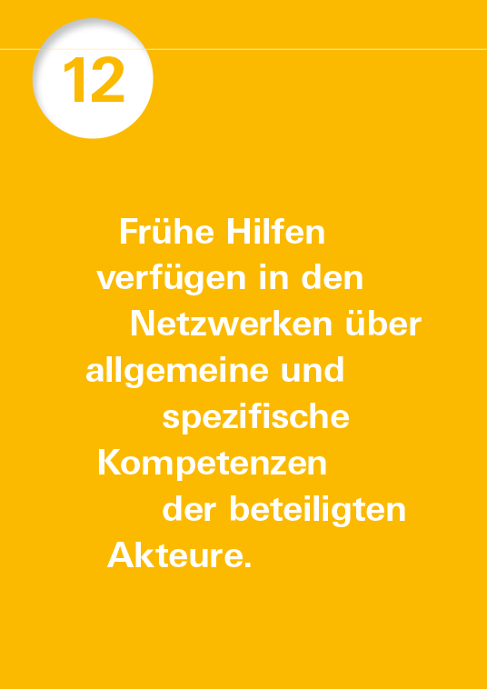 Leitsatz Nummer 12 mit dem Text Frühe Hilfen verfügen in den Netzwerken über allgemeine und spezifische Kompetenzen der beteiligten Akteure