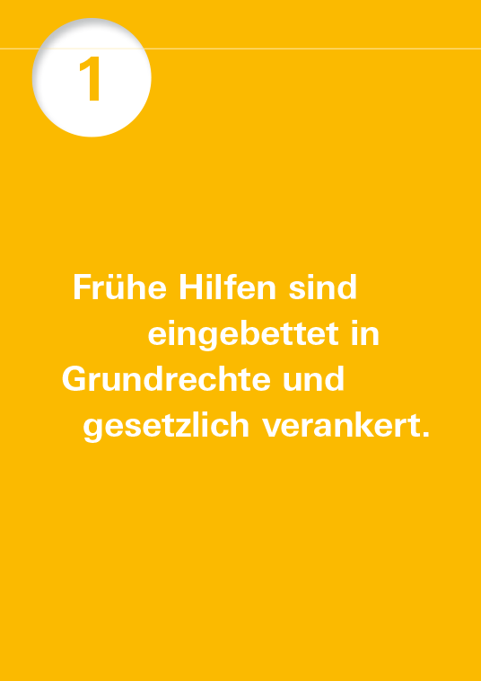 Leitsatz Nummer 1 mit dem Text Frühe Hilfen sind eingebettet in Grundrechte und gesetzlich verankert