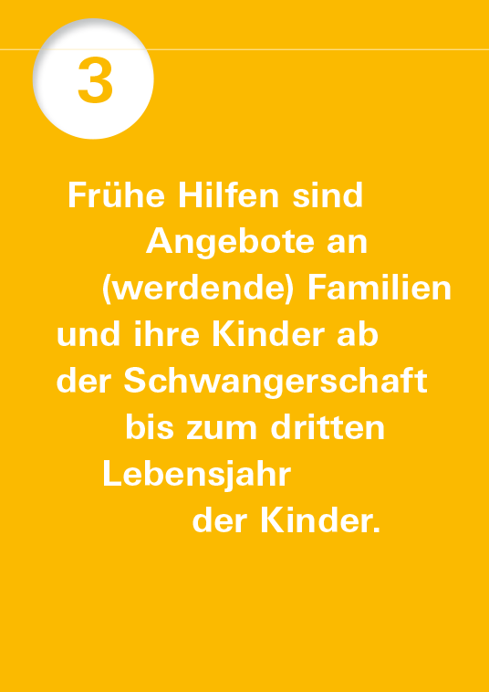 Leitsatz Nummer 3 mit dem Text Frühe Hilfen sind an Angebote an (werdende) Familien und ihre Kinder ab der Schwangerschaft bis zum dritten Lebensjahr der Kinder