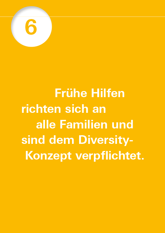 Leitsatz Nummer 6 mit dem Text Frühe Hilfen richten sich an alle Familien und sind dem Diversity-Konzept verpflichtet